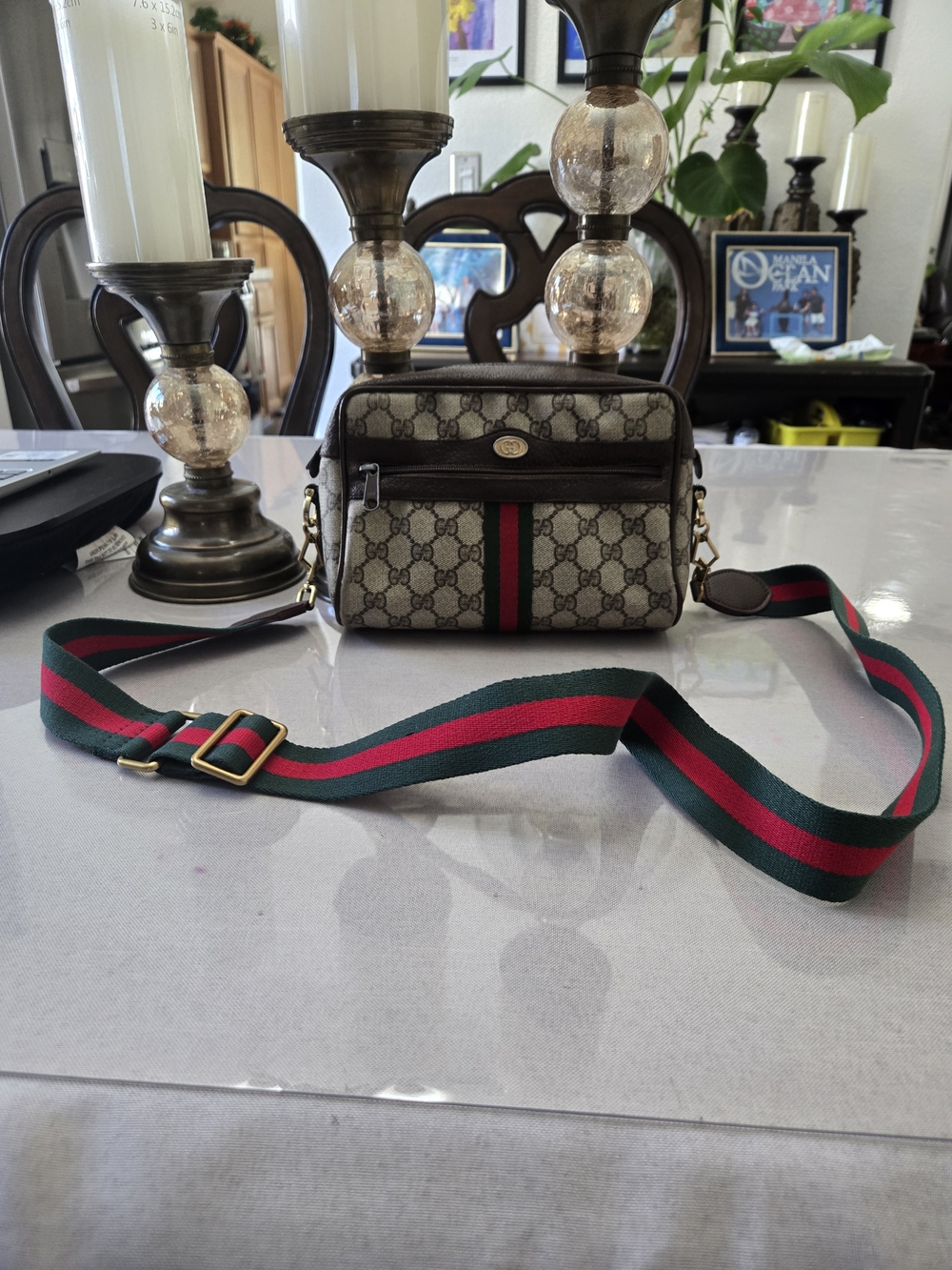 Gucci Beige GG Monogram Crossbody with Green and Red Web Stripe - Picture 2 of 12